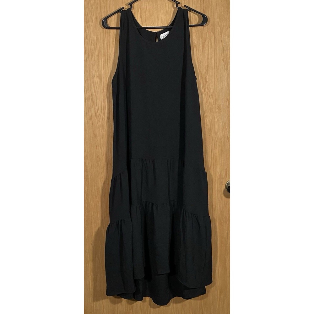 Nicole Miller Women's XL Black Maxi Dress Tiered Boho Minimalist CottageCore